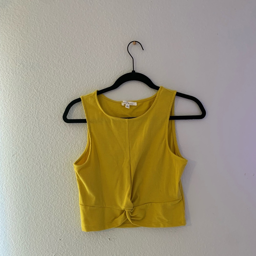 yellow crop top with tie